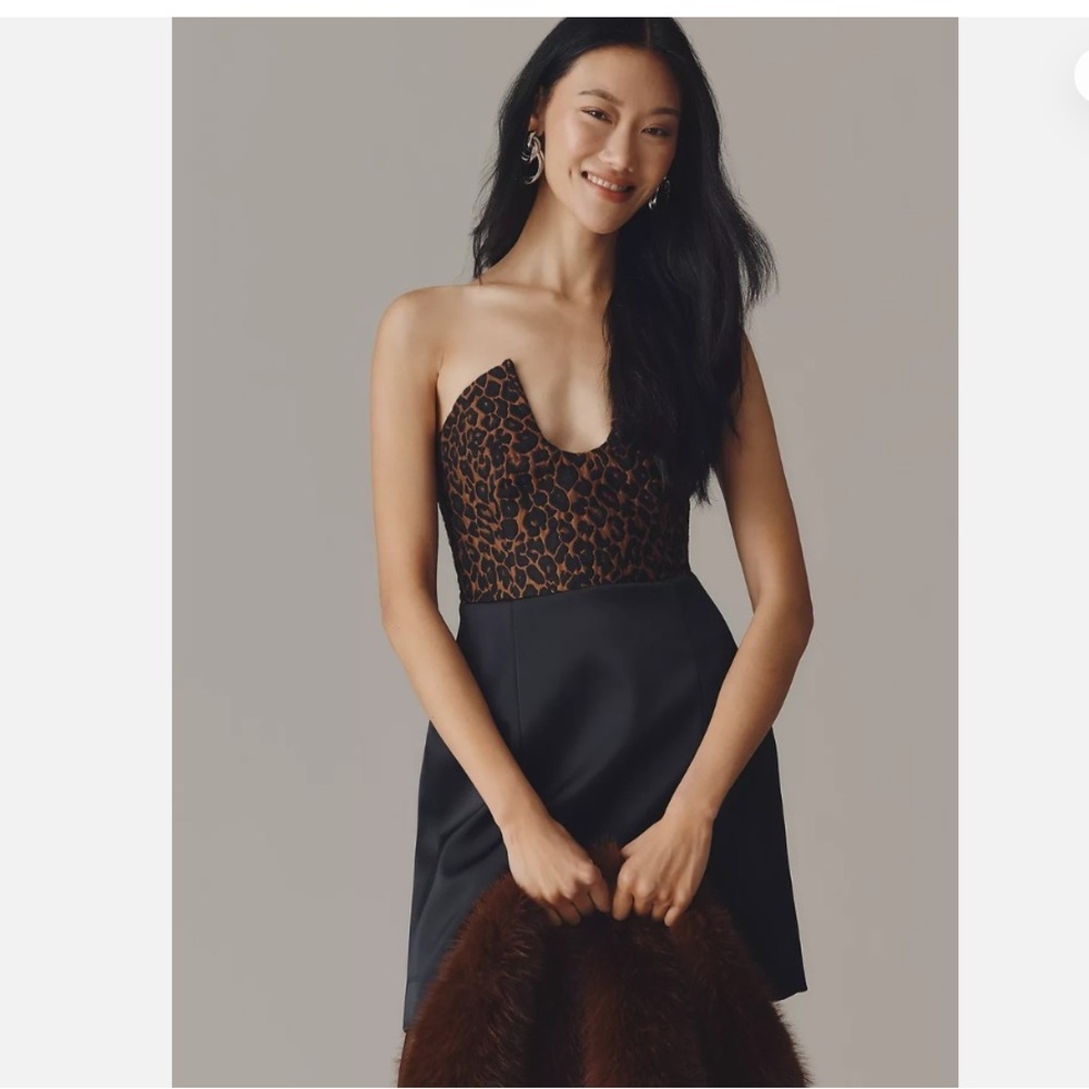 Anthropologie Strapless Leopard and Black Mini Dress